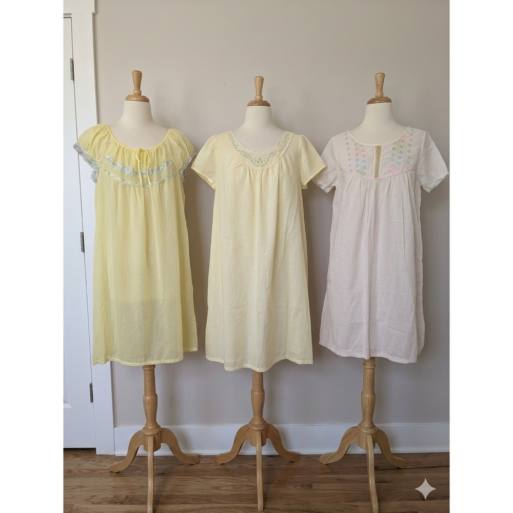 Vintage Nightgown Bundle Lot 3 St Rachel Katz Floral Embroidered Pastel S/M